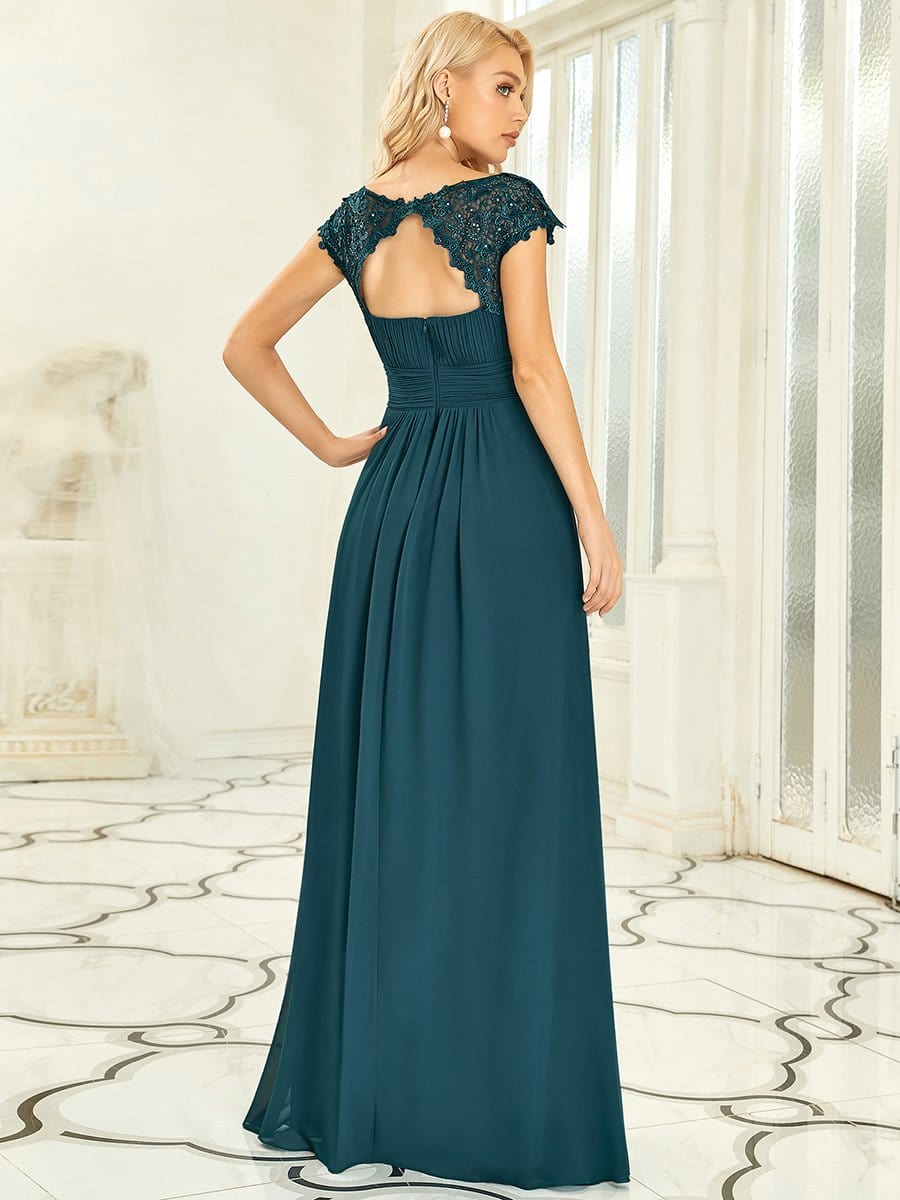 Custom Size Flattering Cap Sleeve Chiffon Bridesmaid Dress #color_Teal