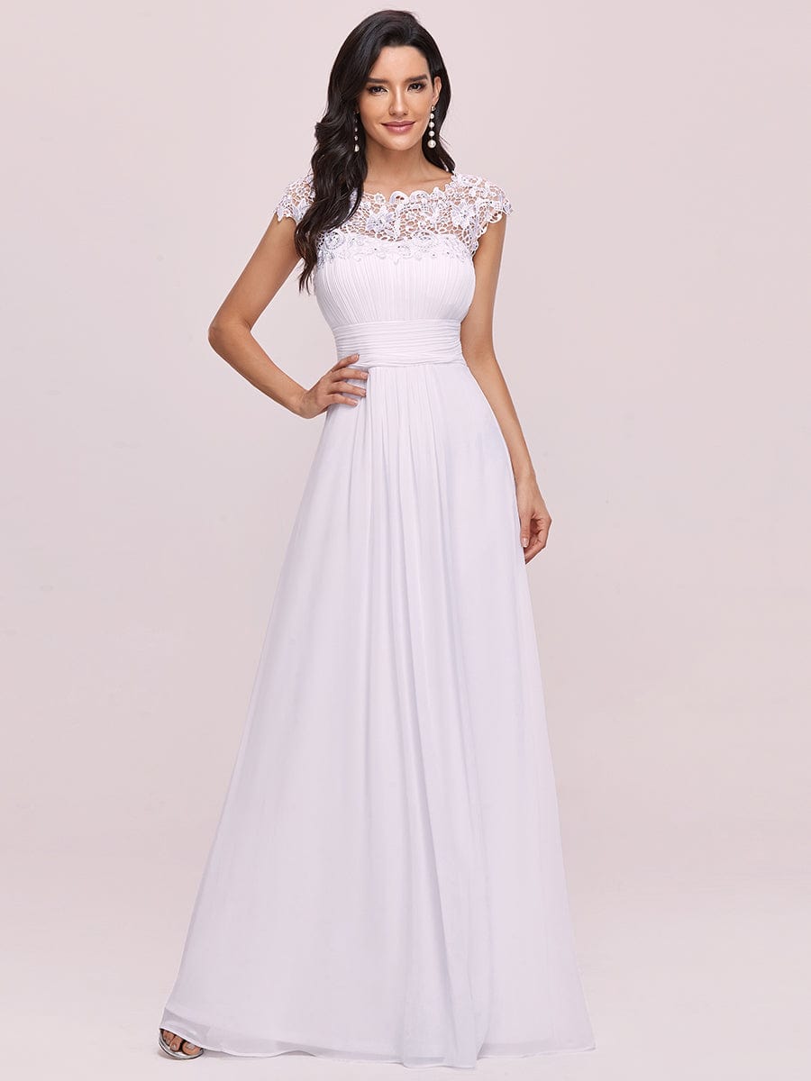 Maxi Long Lace Cap Sleeve Elegant Bridesmaid Dress #color_White