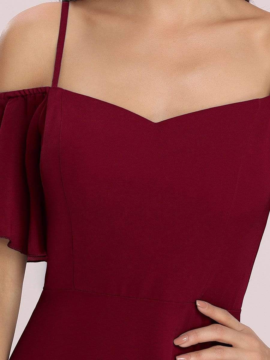 Stylish Cold-Shoulder Floor Length Bridesmaid Dress with Side Slit #color_Burgundy