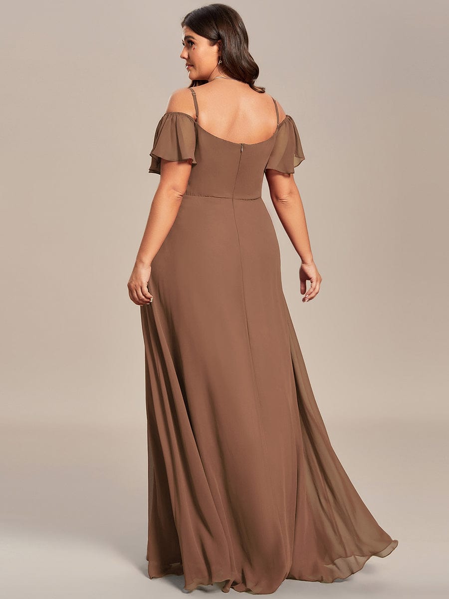 Cold-Shoulder High Split Floor Length Bridesmaid Dress #color_Brown