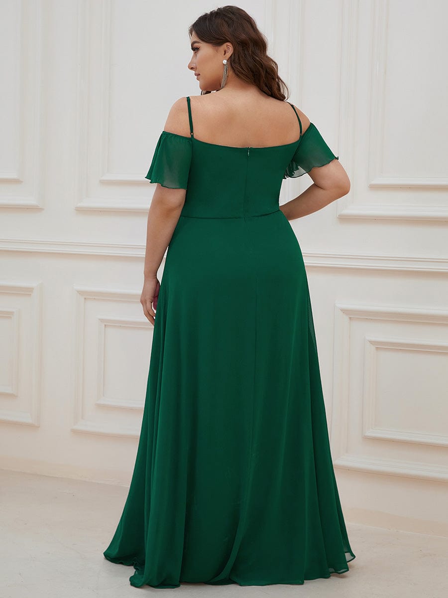 Stylish Cold-Shoulder Floor Length Bridesmaid Dress with Side Slit #color_Dark Green