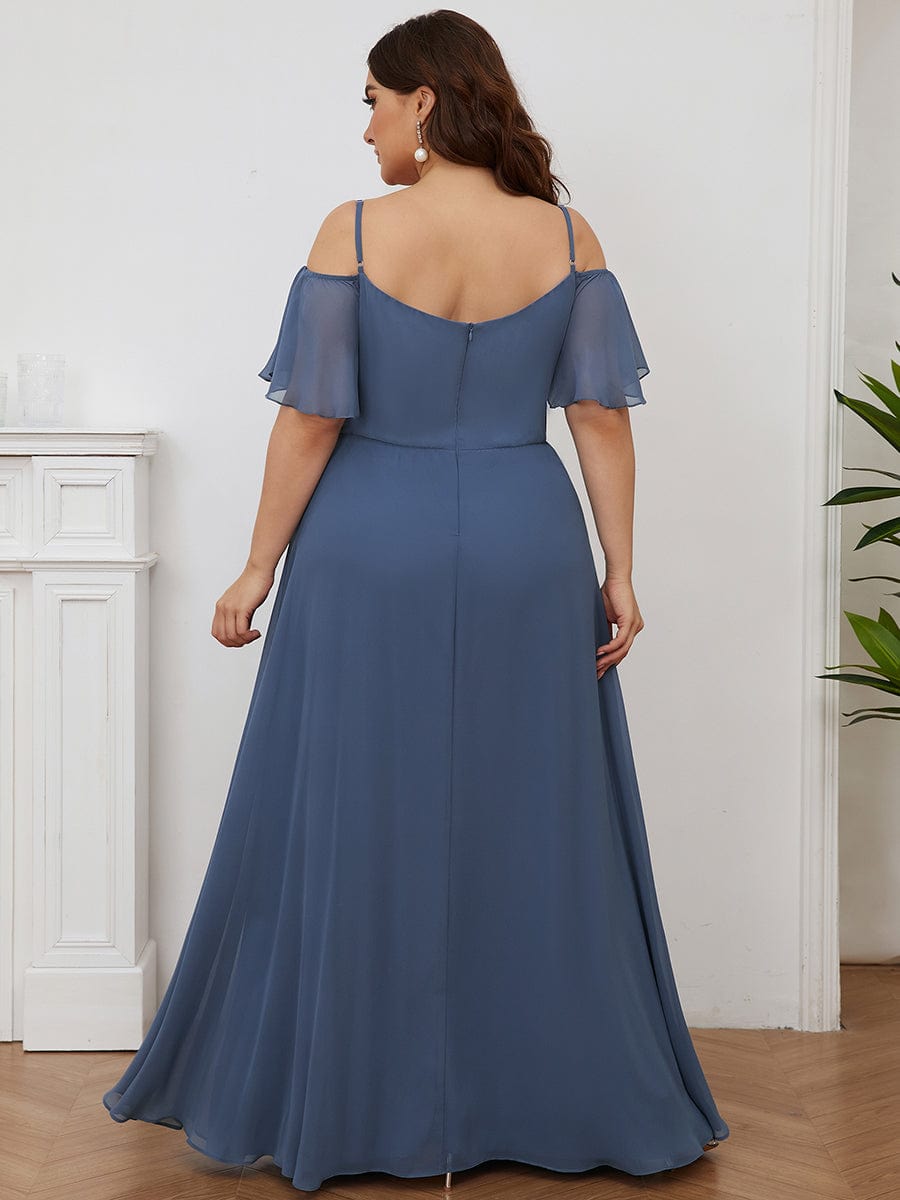 Stylish Cold-Shoulder Floor Length Bridesmaid Dress with Side Slit #color_Dusty Navy