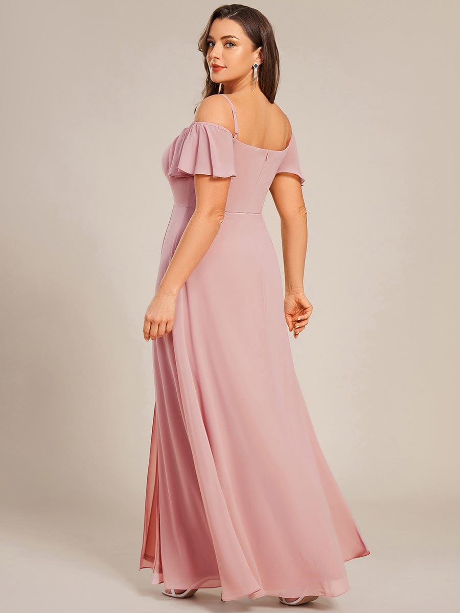 Stylish Cold-Shoulder Floor Length Bridesmaid Dress with Side Slit #color_Dusty Rose