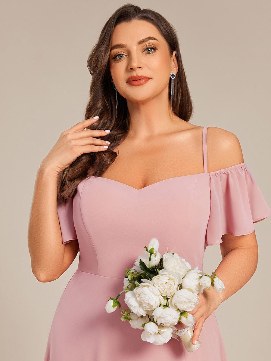 Stylish Cold-Shoulder Floor Length Bridesmaid Dress with Side Slit #color_Dusty Rose