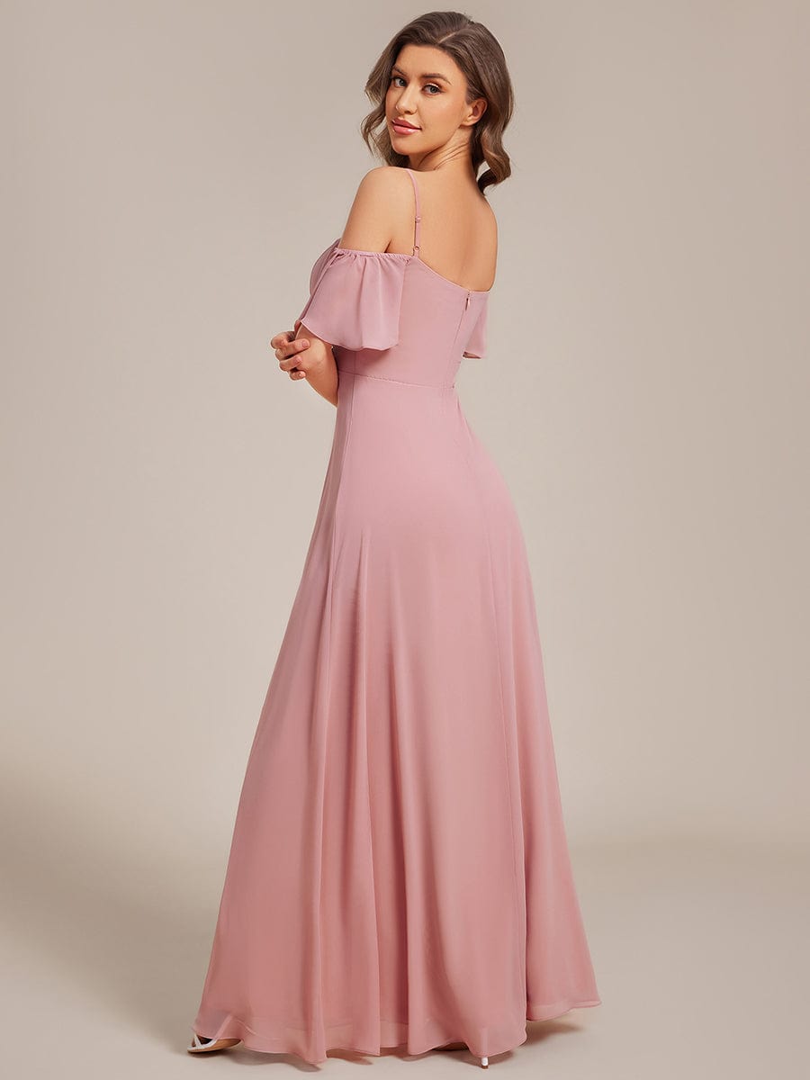 Stylish Cold-Shoulder Floor Length Bridesmaid Dress with Side Slit #color_Dusty Rose