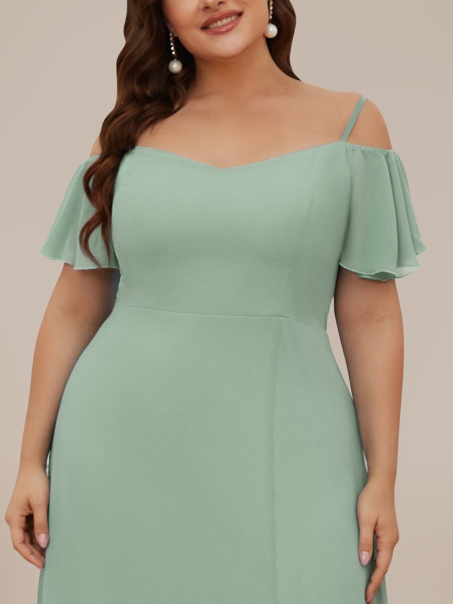 Plus-Size Cold-Shoulder V-neck Evening Dress with Side Slit #color_Mint Green