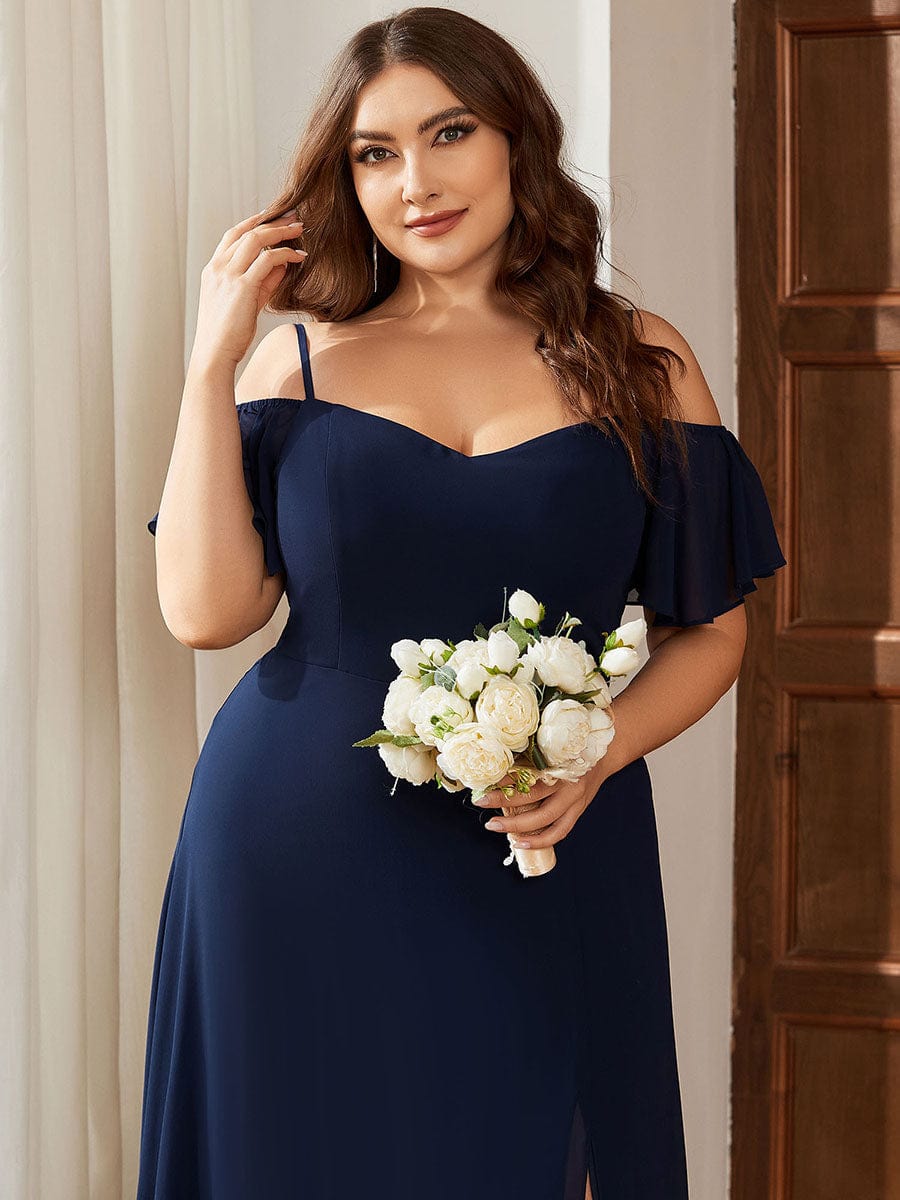 Navy Chiffon Bridesmaid Dresses #style_ES00237NB