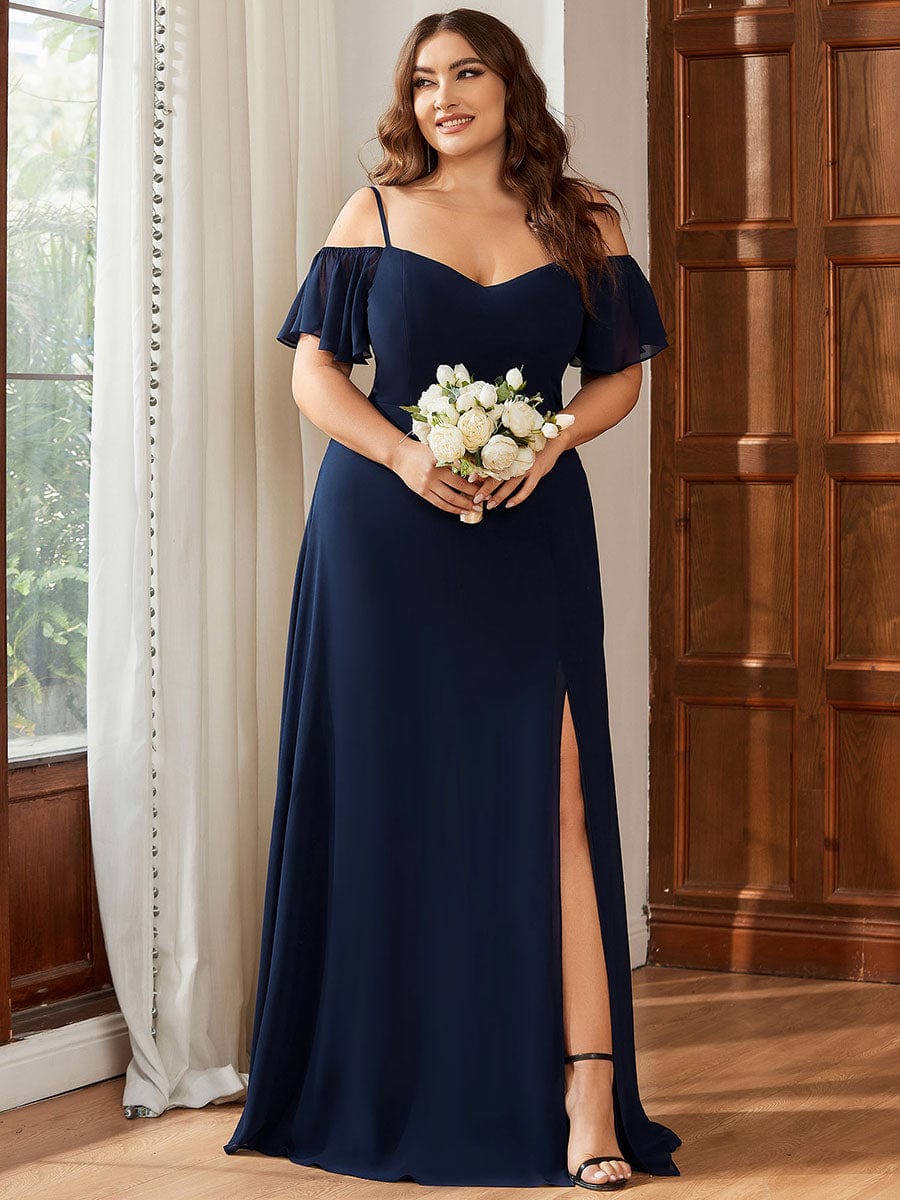 Navy Chiffon Bridesmaid Dresses #style_ES00237NB