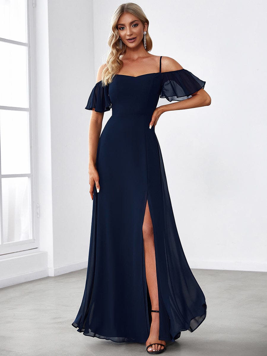 Navy Chiffon Bridesmaid Dresses #style_ES00237NB