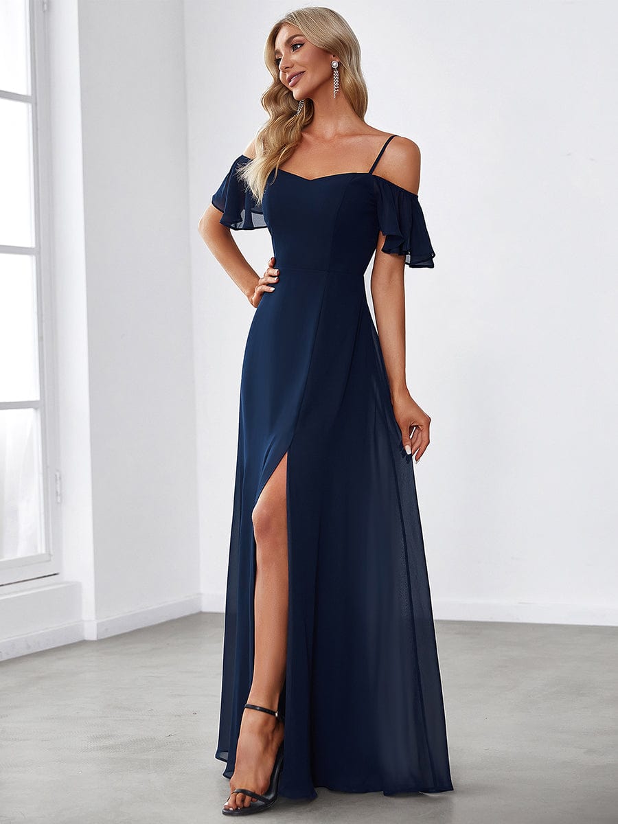 Navy Chiffon Bridesmaid Dresses #style_ES00237NB