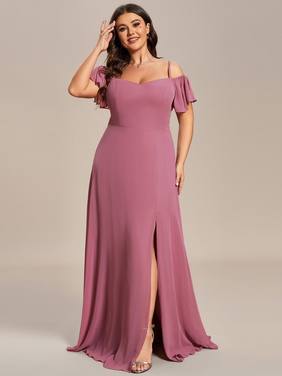 Stylish Cold-Shoulder Floor Length Bridesmaid Dress with Side Slit #color_Purple Orchid