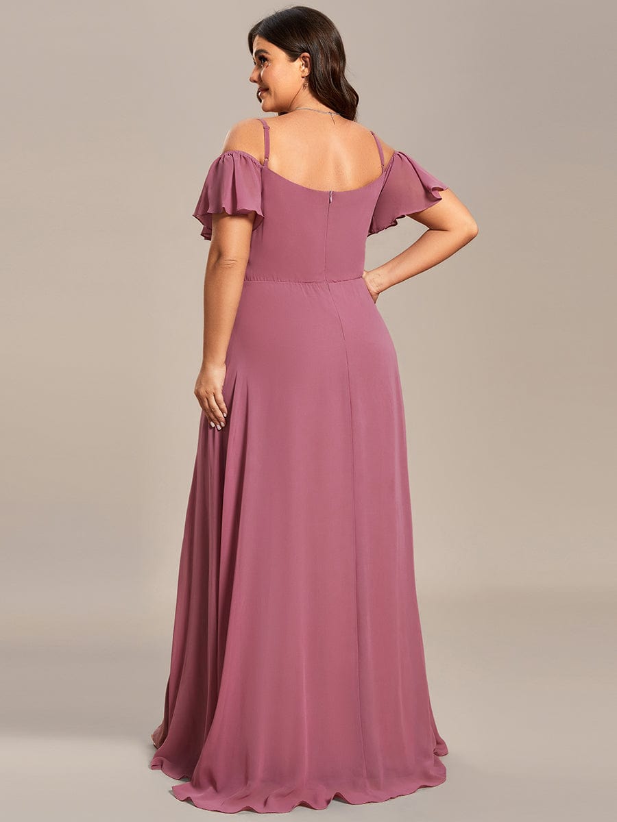 Stylish Cold-Shoulder Floor Length Bridesmaid Dress with Side Slit #color_Purple Orchid