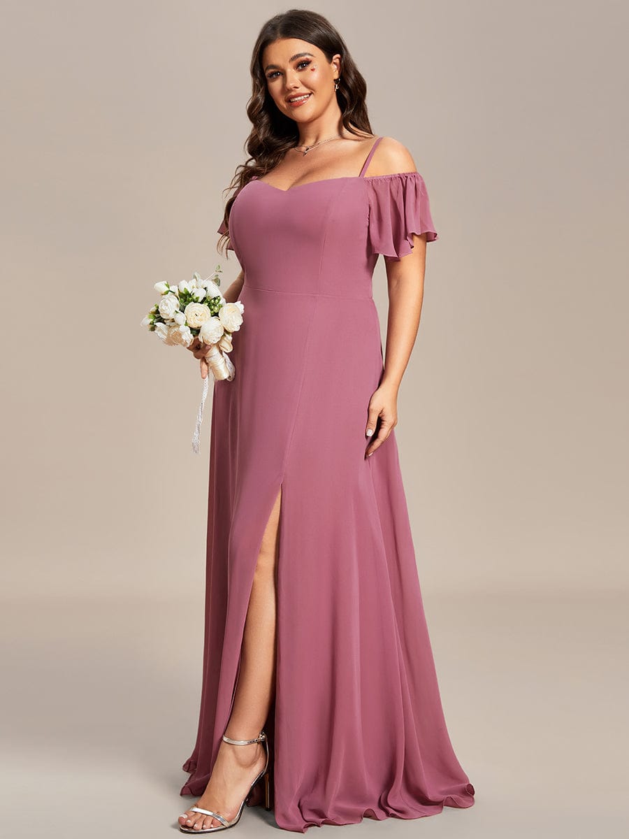 Stylish Cold-Shoulder Floor Length Bridesmaid Dress with Side Slit #color_Purple Orchid