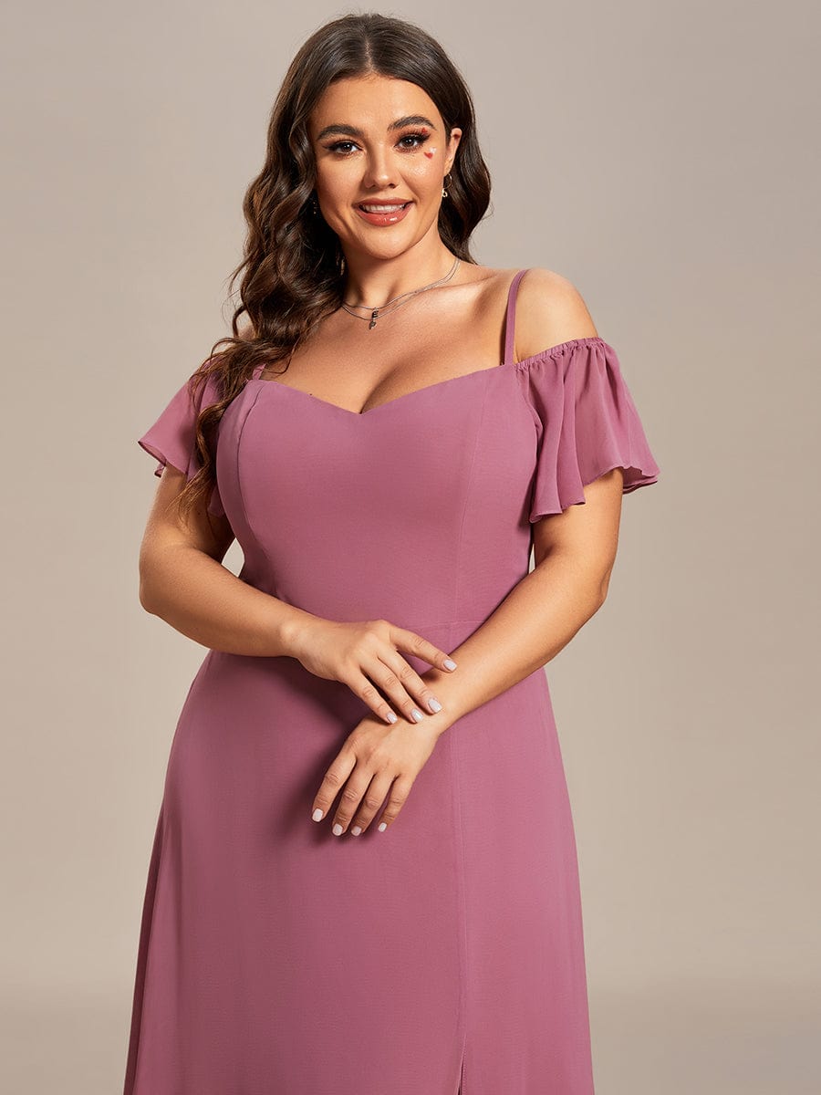 Stylish Cold-Shoulder Floor Length Bridesmaid Dress with Side Slit #color_Purple Orchid