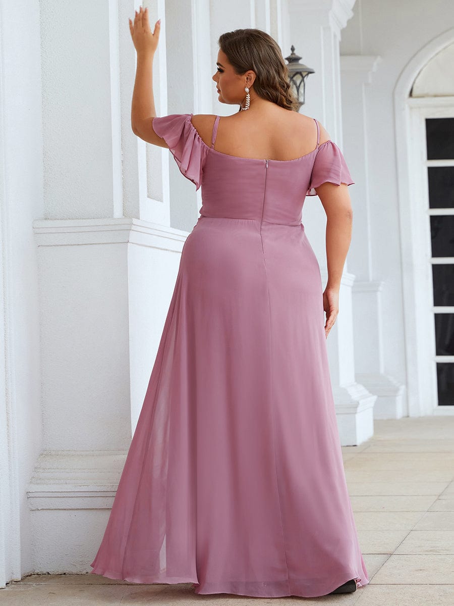 Plus-Size Cold-Shoulder V-neck Evening Dress with Side Slit #color_Purple Orchid