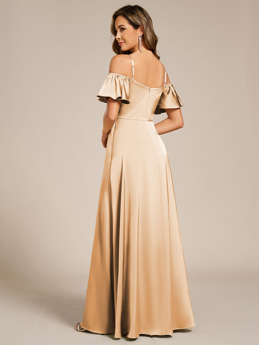 Off Shoulder Maxi Satin Bridesmaid Dress #color_Champagne