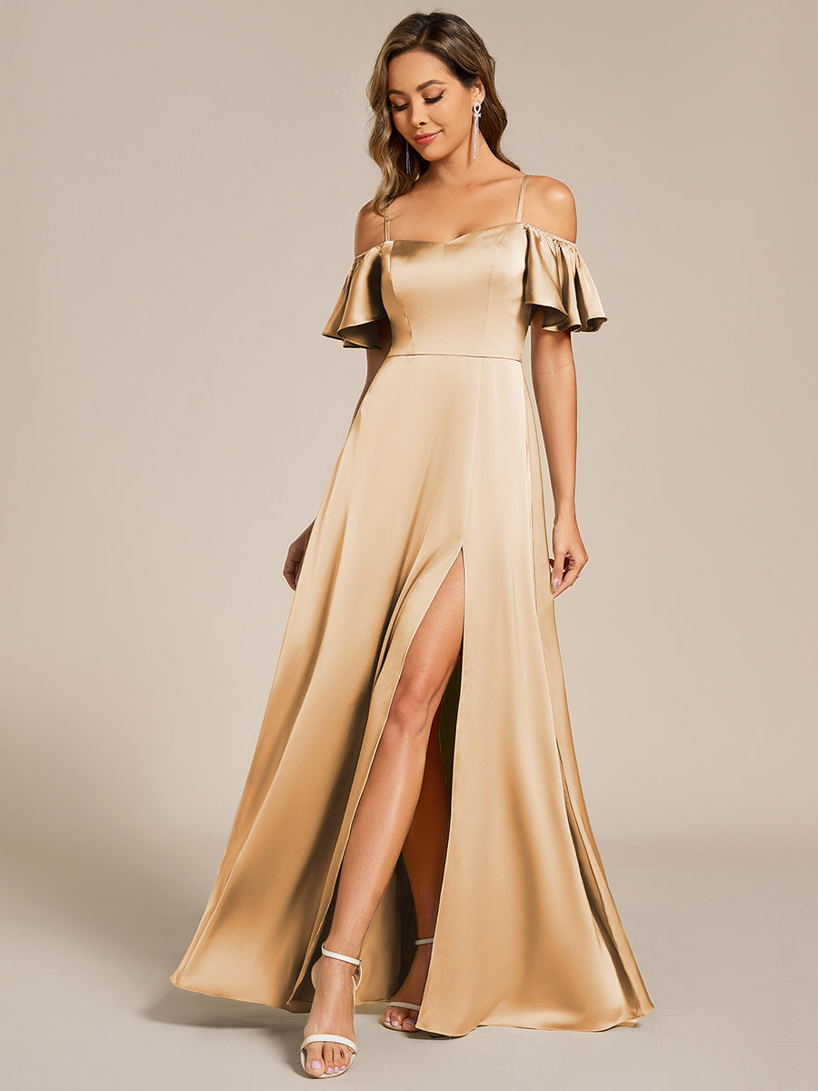 Off Shoulder Maxi Satin Bridesmaid Dress #color_Champagne