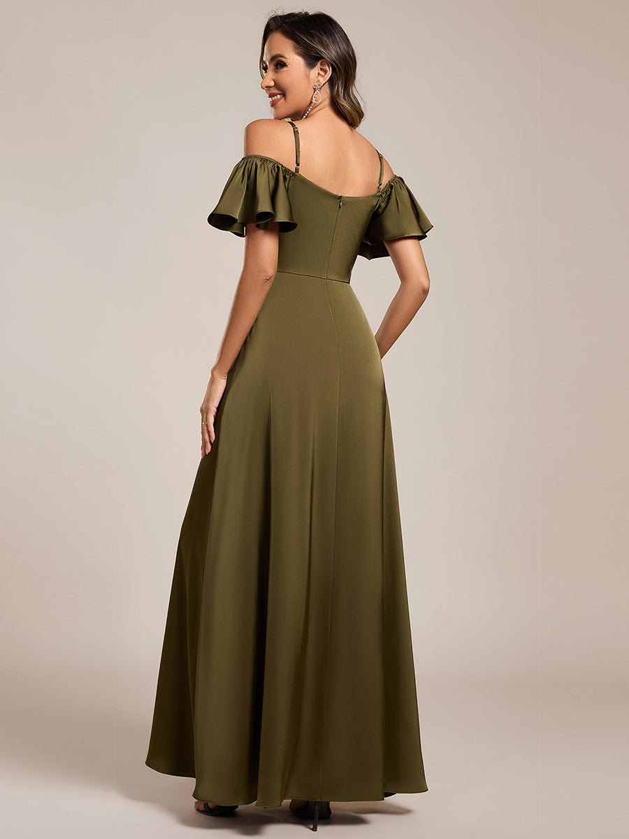 Off Shoulder Maxi Satin Bridesmaid Dress #color_Olive Green