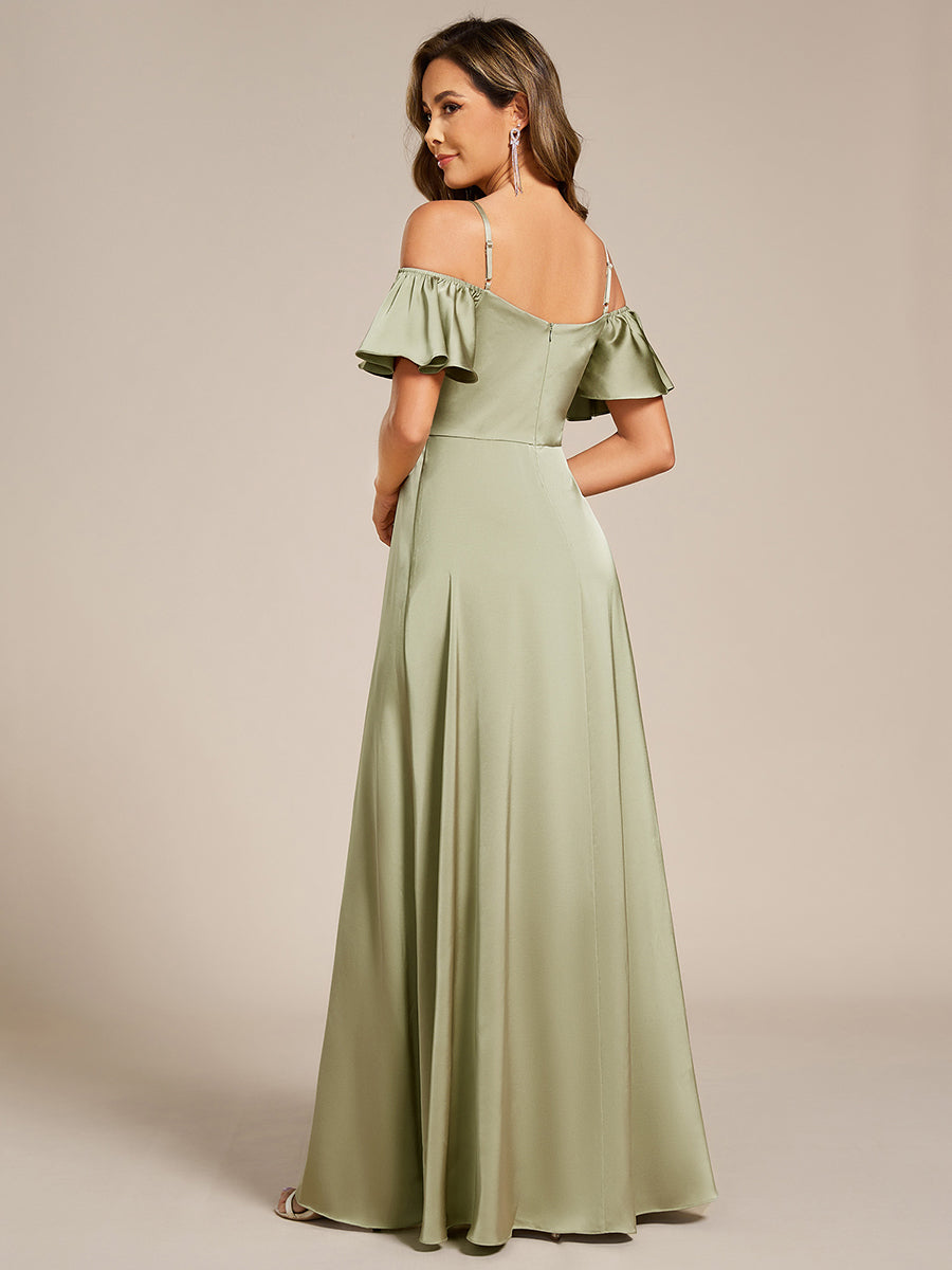 Off Shoulder Maxi Satin Bridesmaid Dress #color_Sage Green