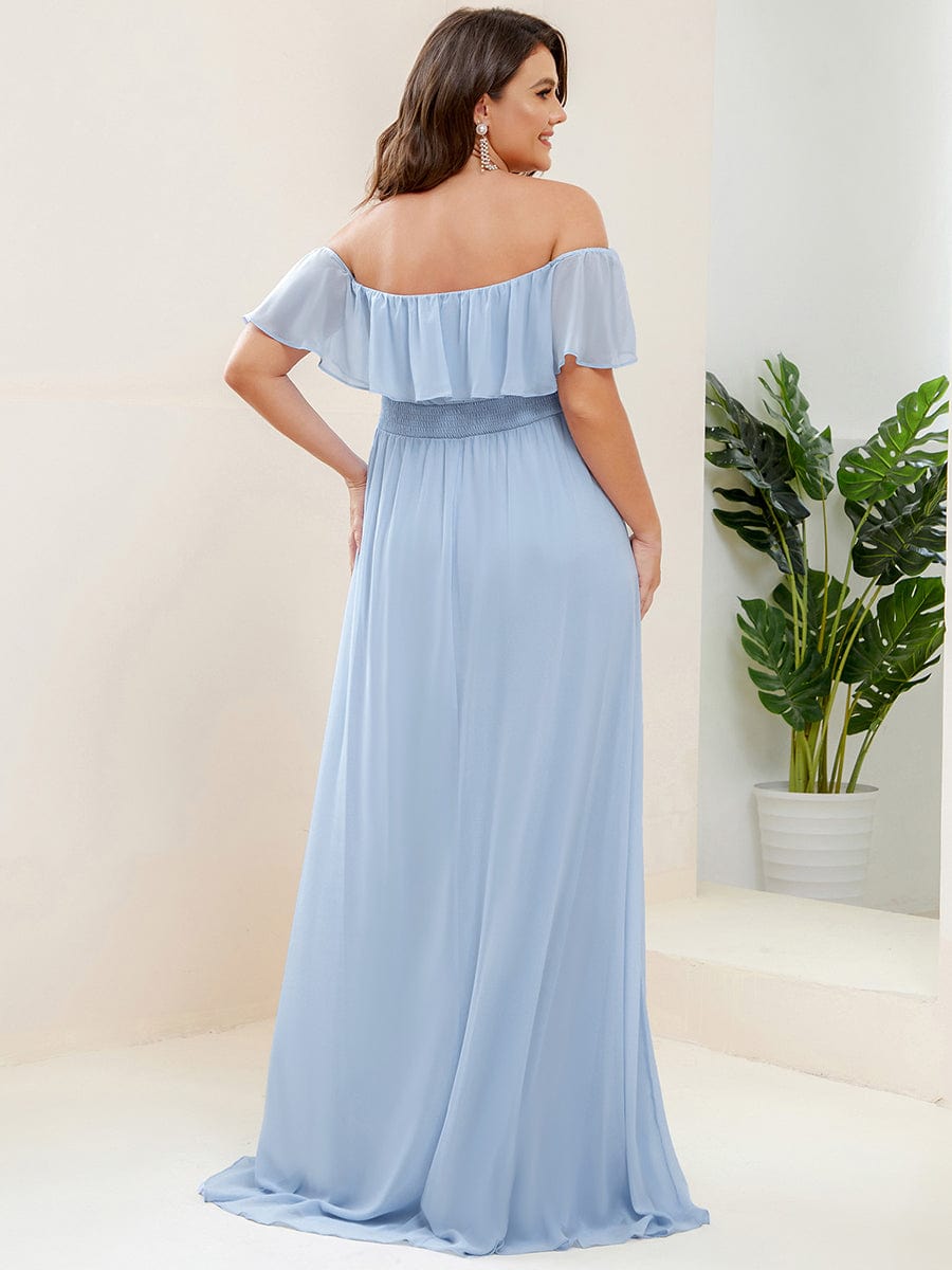 Women's Off-The-Shoulder Ruffle Thigh Split Bridesmaid Dresses #color_Sky Blue