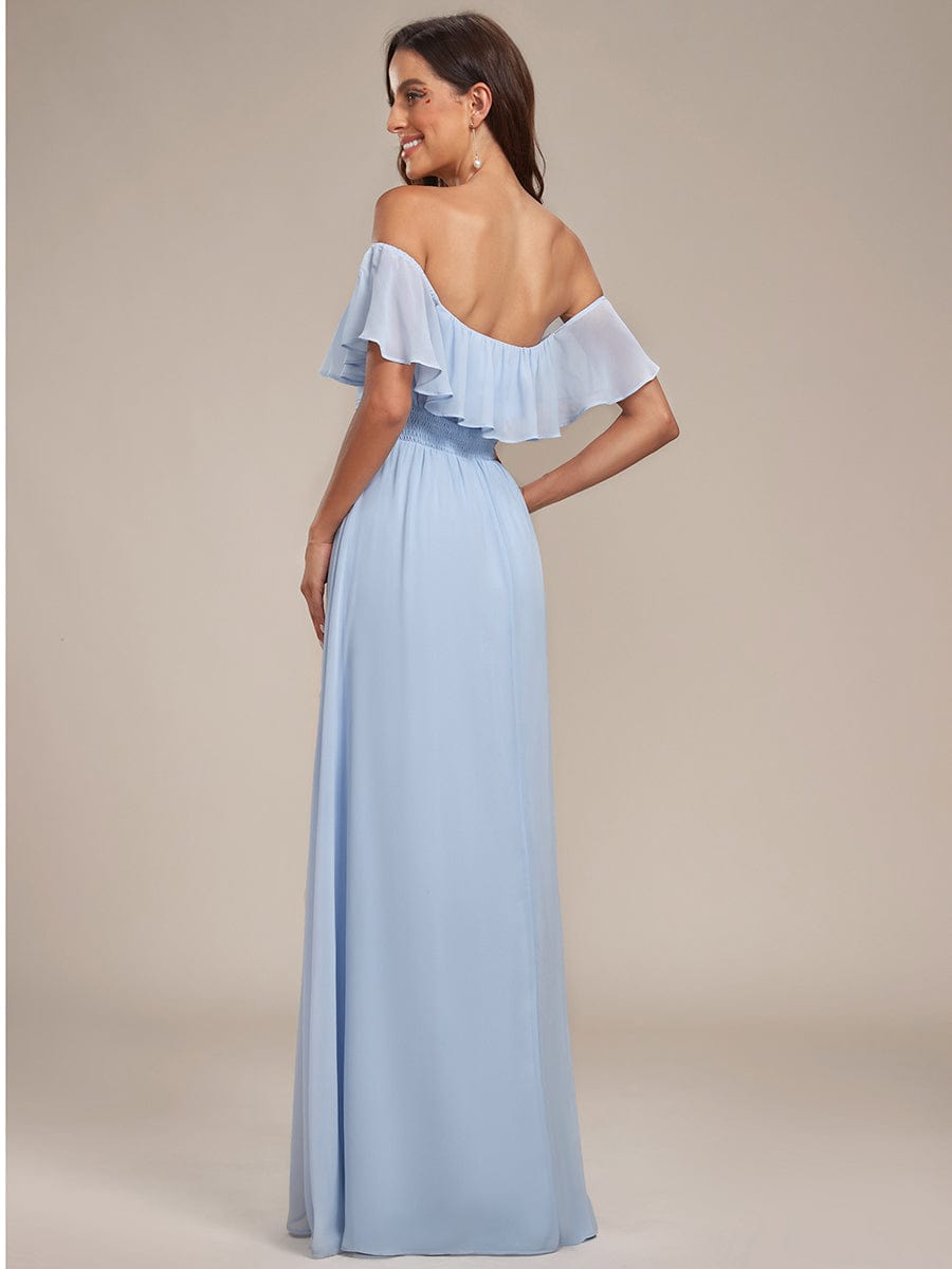 Off The Shoulder Bridesmaid Dresses Side Split Maxi #color_Sky Blue