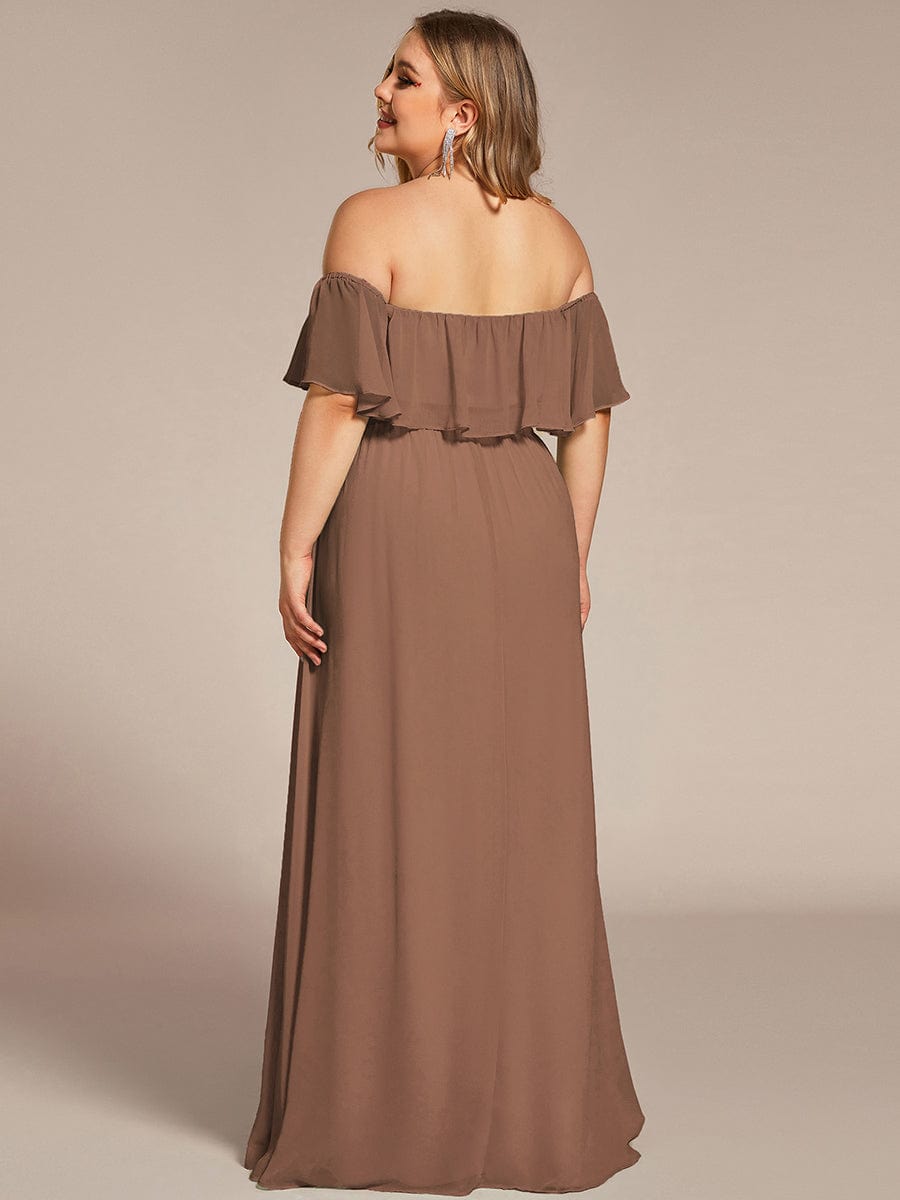 Off The Shoulder Bridesmaid Dresses Side Split Maxi #color_Brown