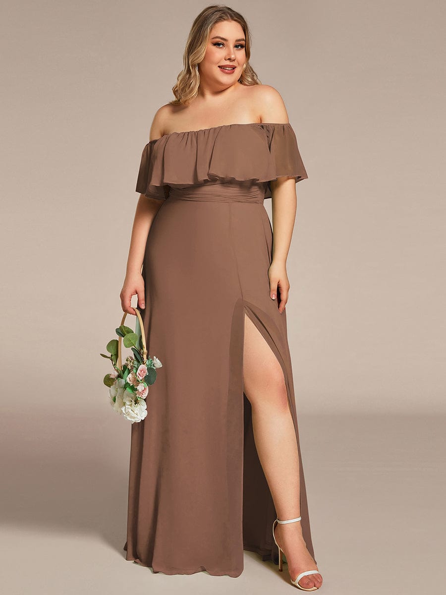 Off The Shoulder Bridesmaid Dresses Side Split Maxi #color_Brown