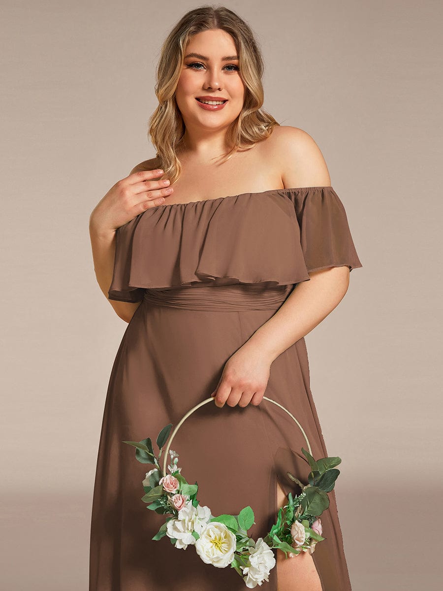 Off The Shoulder Bridesmaid Dresses Side Split Maxi #color_Brown