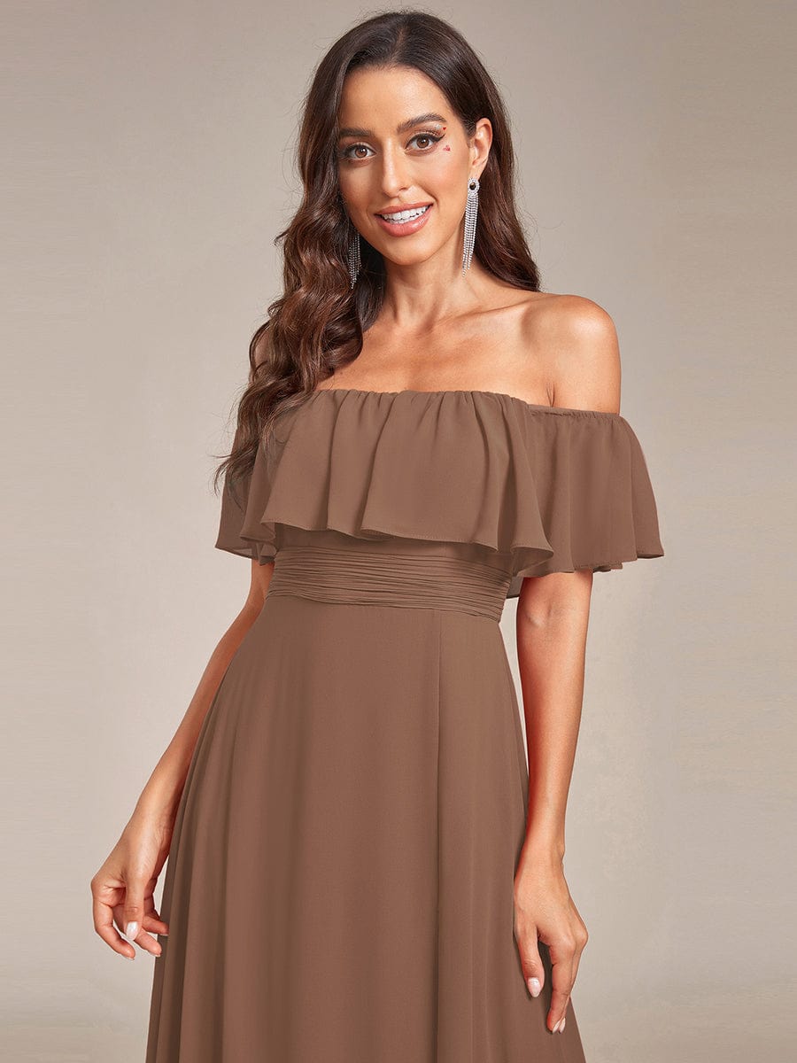 Off The Shoulder Bridesmaid Dresses Side Split Maxi #color_Brown