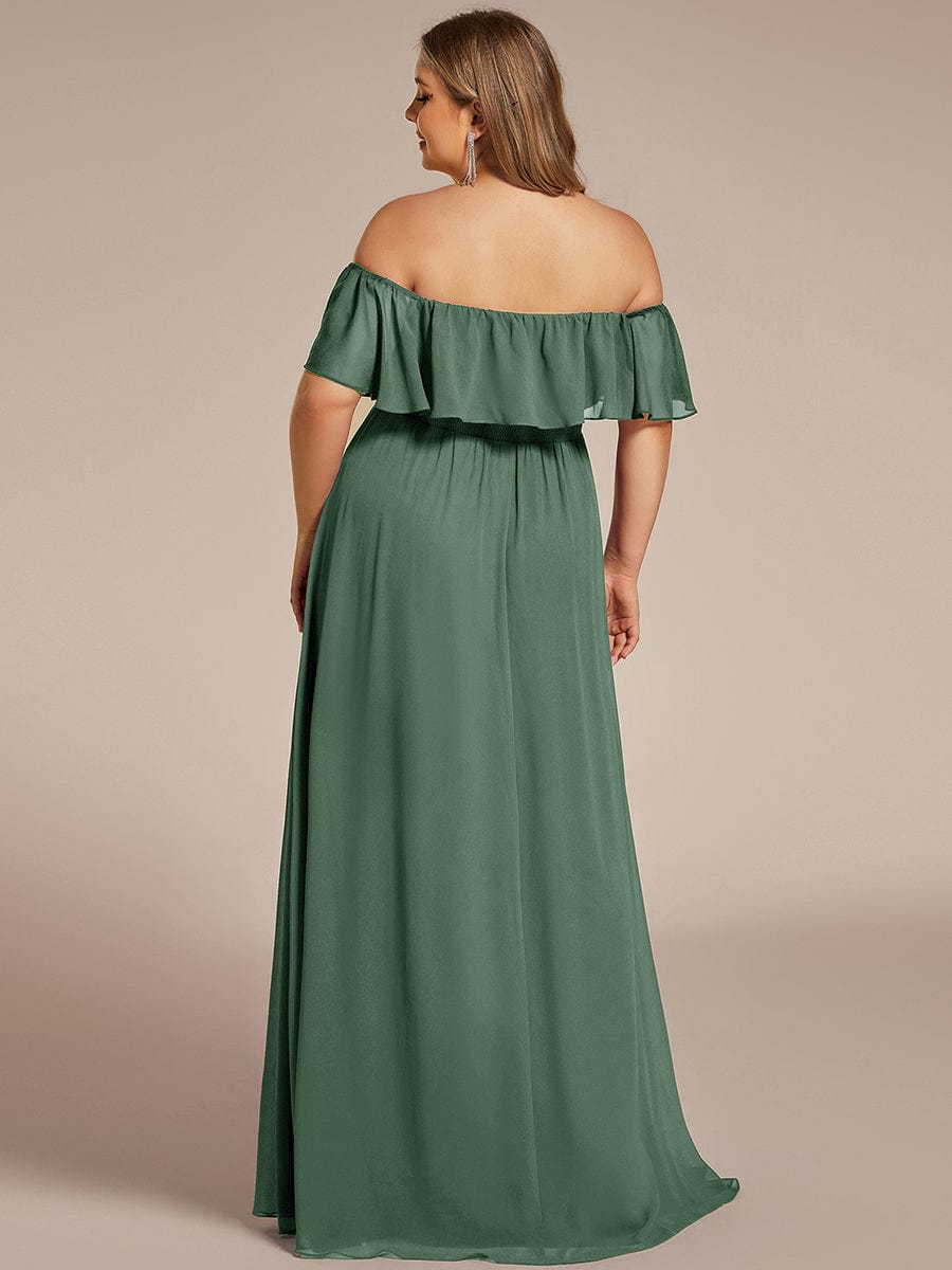 Plain Off Shoulder Chiffon Wedding Dress with Side Split #color_Eucalyptus Green