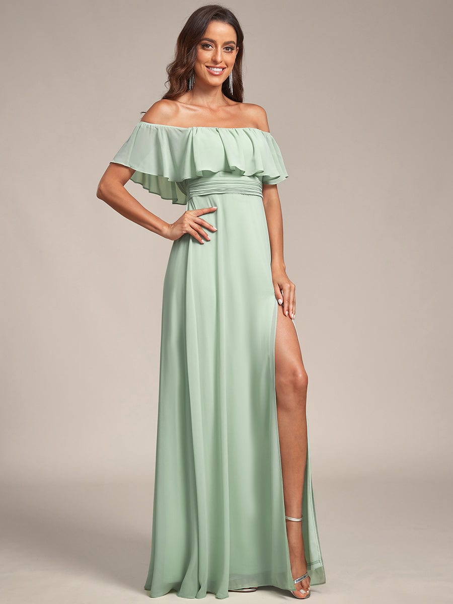 Off The Shoulder Bridesmaid Dresses Side Split Maxi #color_Mint Green