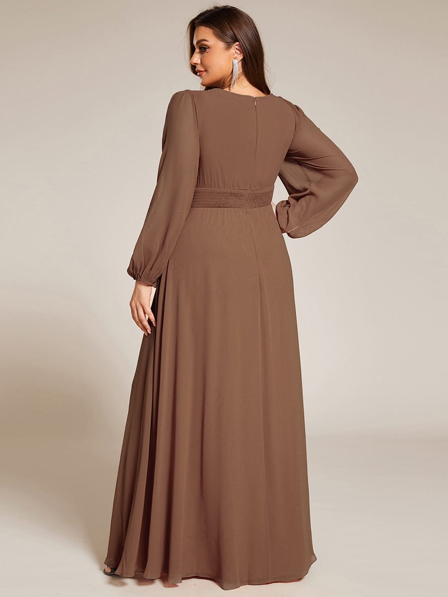 Custom Size See-Througth Puff Sleeve Chiffon Bridesmaid Dress #color_Brown