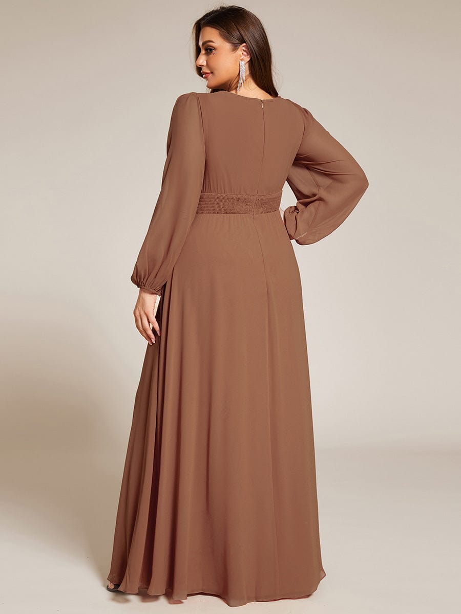 Chiffon Long Sleeve Pleated Floor Length Bridesmaid Dress #color_Brown