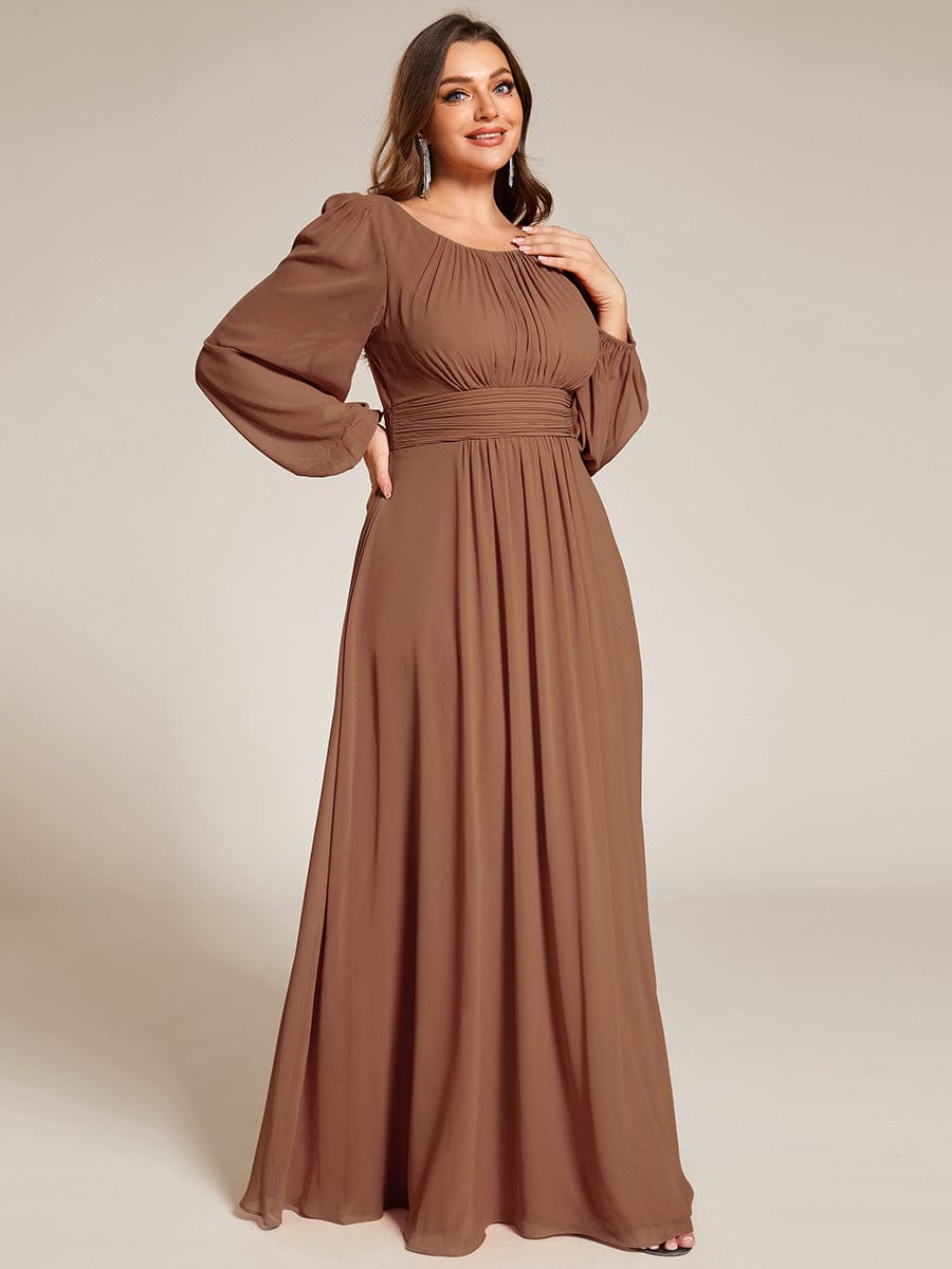 Chiffon Long Sleeve Pleated Floor Length Bridesmaid Dress #color_Brown