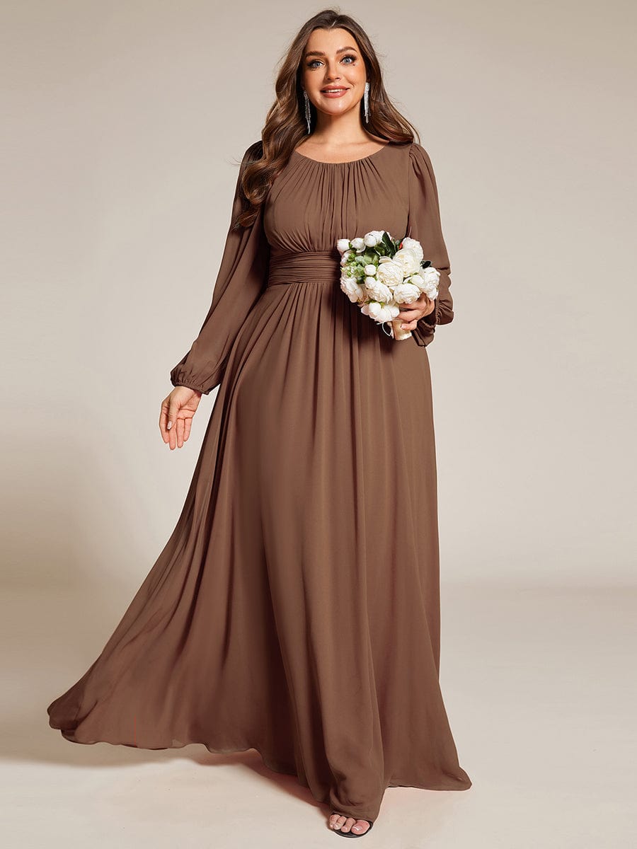 Custom Size See-Througth Puff Sleeve Chiffon Bridesmaid Dress #color_Brown