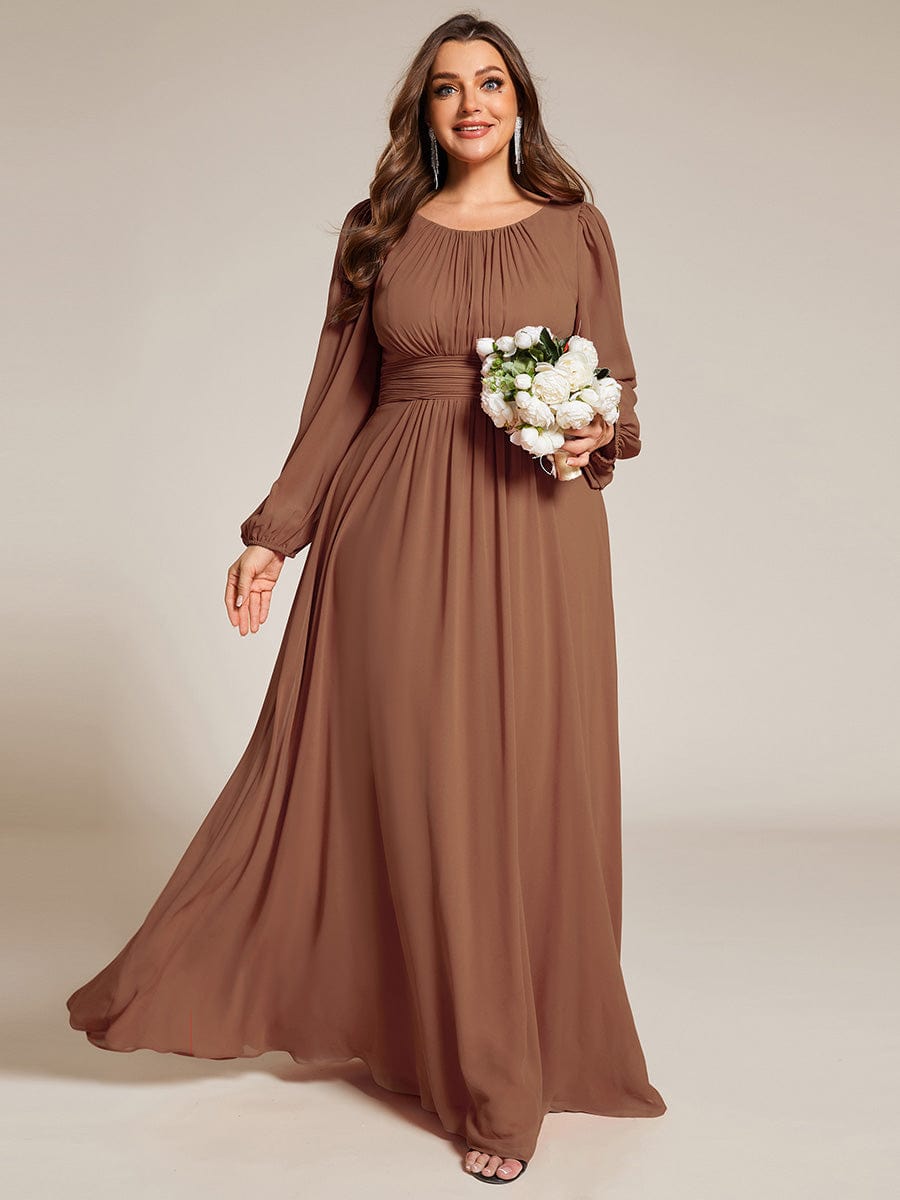 Chiffon Long Sleeve Pleated Floor Length Bridesmaid Dress #color_Brown