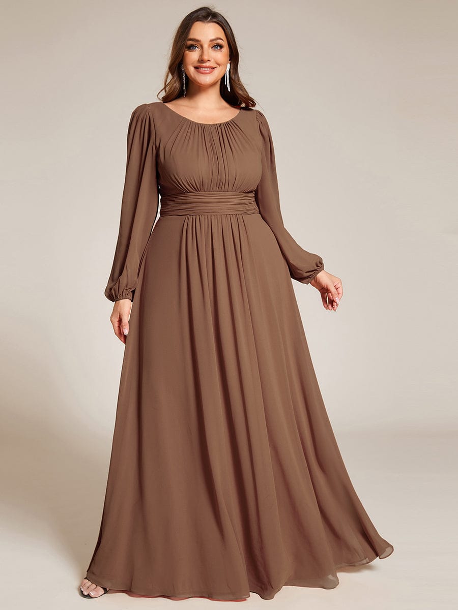 Chiffon Long Sleeve Pleated Floor Length Bridesmaid Dress #color_Brown