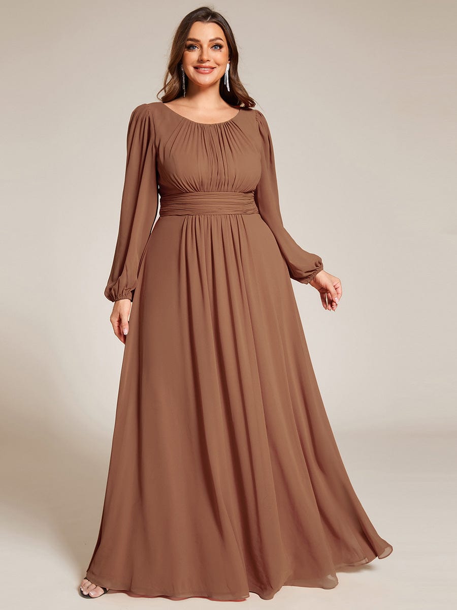 Chiffon Long Sleeve Pleated Floor Length Bridesmaid Dress #color_Brown