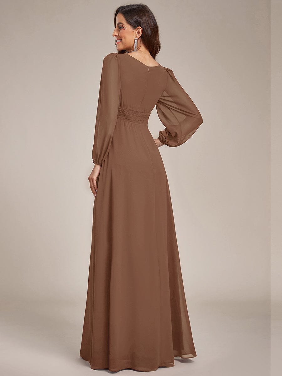 Custom Size See-Througth Puff Sleeve Chiffon Bridesmaid Dress #color_Brown