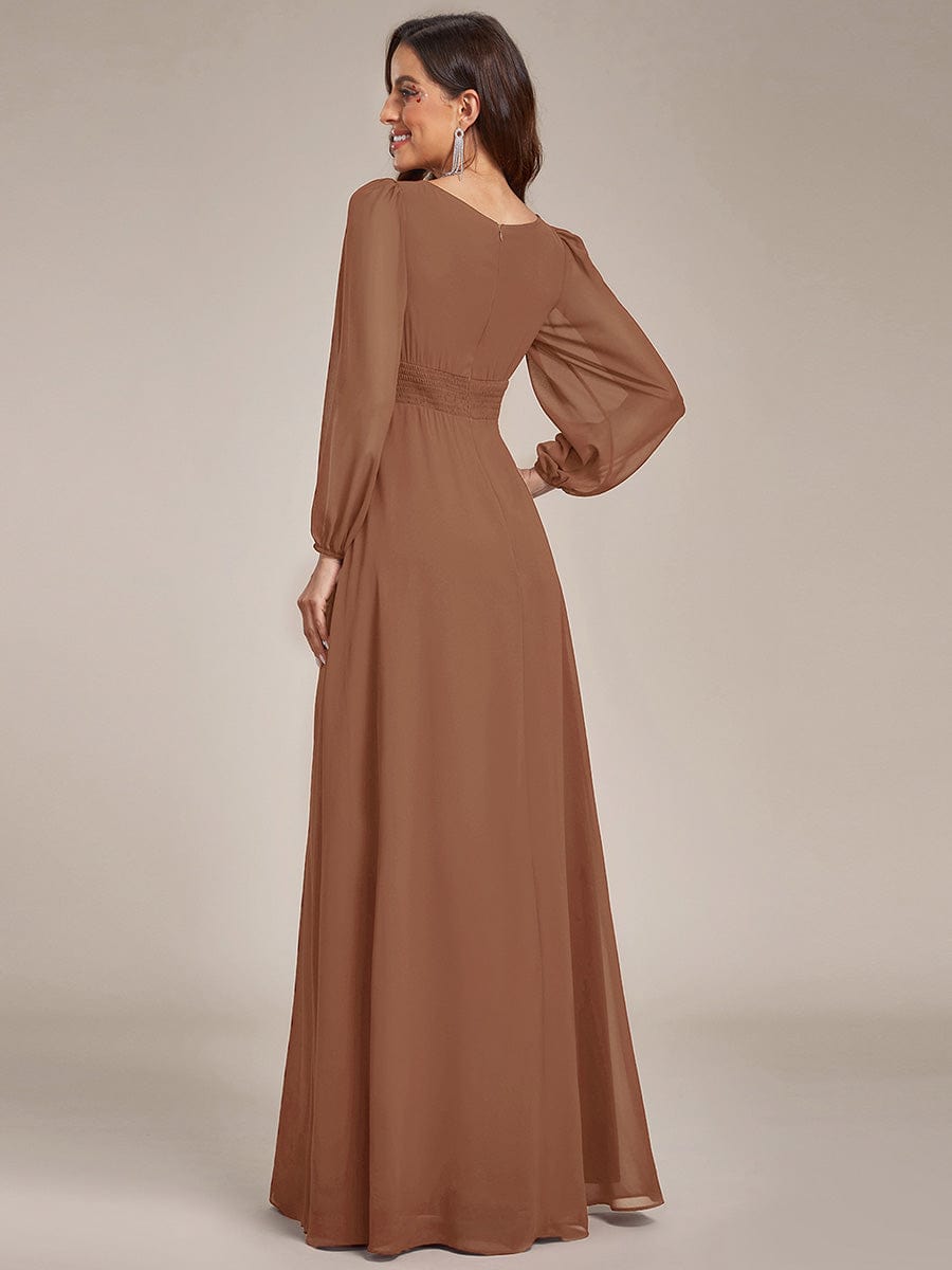 Chiffon Long Sleeve Pleated Floor Length Bridesmaid Dress #color_Brown