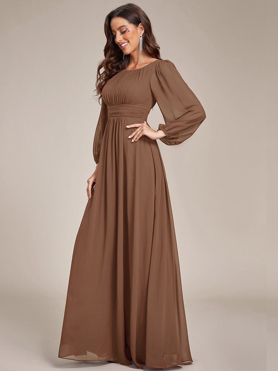 Chiffon Long Sleeve Pleated Floor Length Bridesmaid Dress #color_Brown