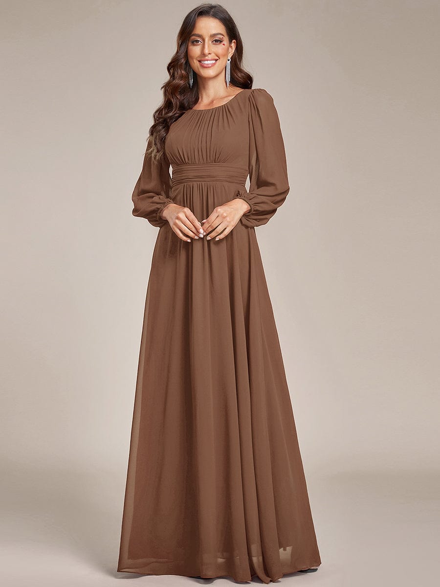 Chiffon Long Sleeve Pleated Floor Length Bridesmaid Dress #color_Brown