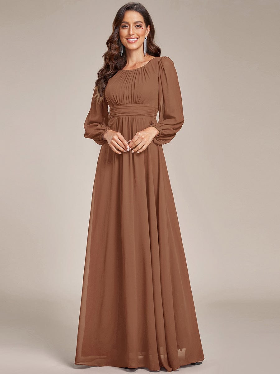 Chiffon Long Sleeve Pleated Floor Length Bridesmaid Dress #color_Brown