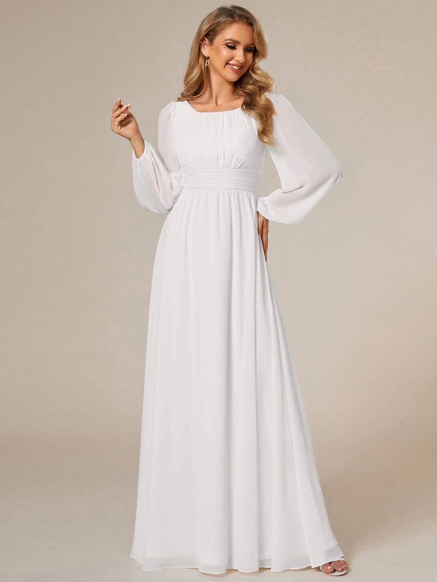 Chiffon Long Sleeve Pleated Floor Length Bridesmaid Dress #color_Cream