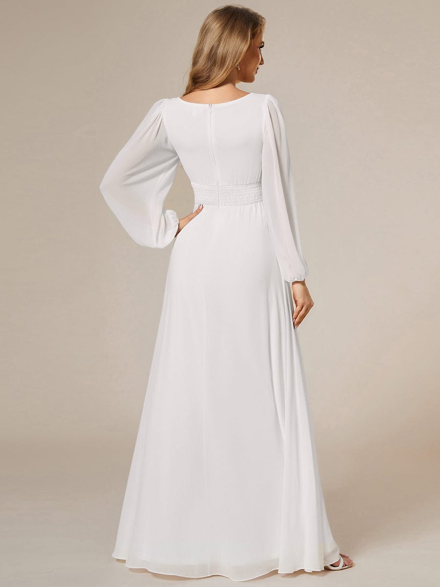 Chiffon Long Sleeve Pleated Floor Length Bridesmaid Dress #color_Cream