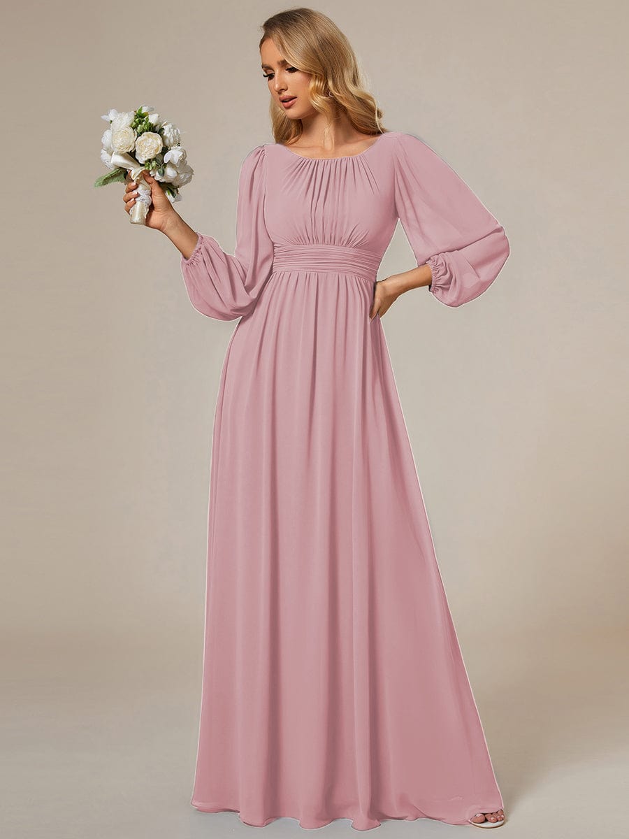 Chiffon Long Sleeve Pleated Floor Length Bridesmaid Dress #color_Dusty Rose