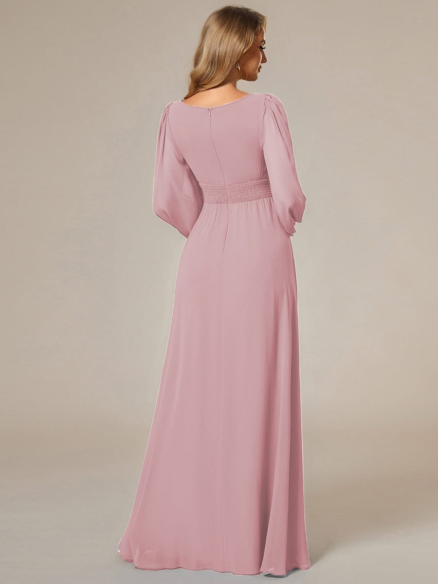 Chiffon Long Sleeve Pleated Floor Length Bridesmaid Dress #color_Dusty Rose