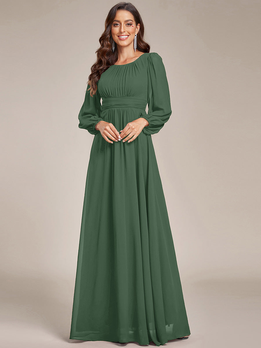 Chiffon Long Sleeve Pleated Floor Length Bridesmaid Dress #color_Eucalyptus Green