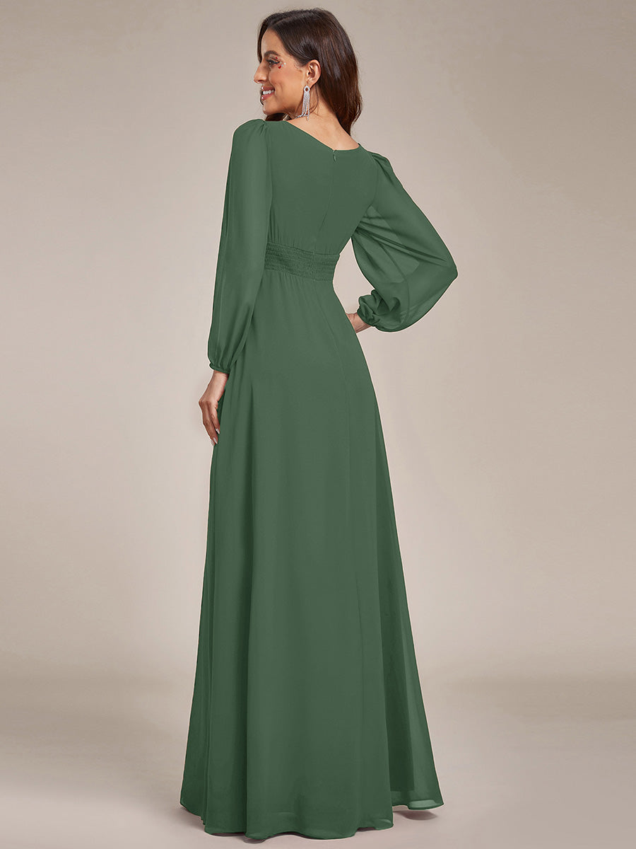 Chiffon Long Sleeve Pleated Floor Length Bridesmaid Dress #color_Eucalyptus Green