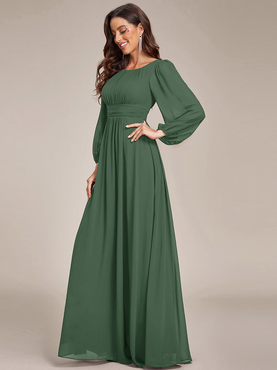 Chiffon Long Sleeve Pleated Floor Length Bridesmaid Dress #color_Eucalyptus Green